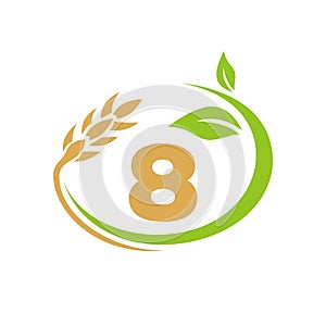 Agriculture Logo On 8 Letter Concept. Agriculture and farming logo design. Agribusiness, Eco-farm and rural country design with 8