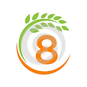 Agriculture Logo On 8 Letter Concept. Agriculture And Farming Pasture, Milk, Barn logo design. Farm Badge, Agribusiness, Eco-farm