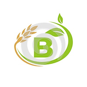 Agriculture Logo On B Letter Concept. Agriculture and farming logo design. Agribusiness, Eco-farm and rural country design with B