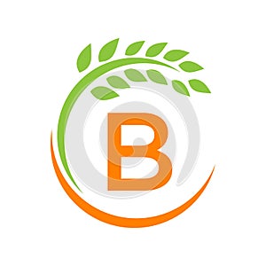 Agriculture Logo On B Letter Concept. Agriculture And Farming Pasture, Milk, Barn logo design. Farm Badge, Agribusiness, Eco-farm