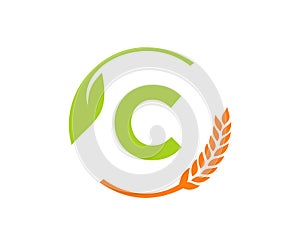 Agriculture Logo On C Letter Concept. Agriculture and farming logo design. Agribusiness, Eco-farm and rural country design with C