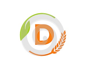 Agriculture Logo On D Letter Concept. Agriculture and farming logo design. Agribusiness, Eco-farm and rural country design with D