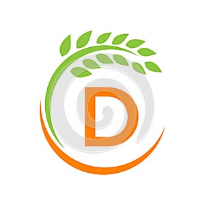 Agriculture Logo On D Letter Concept. Agriculture And Farming Pasture, Milk, Barn logo design. Farm Badge, Agribusiness, Eco-farm