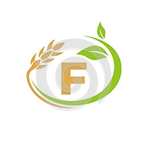 Agriculture Logo On F Letter Concept. Agriculture and farming logo design. Agribusiness, Eco-farm and rural country design with F