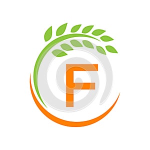 Agriculture Logo On F Letter Concept. Agriculture And Farming Pasture, Milk, Barn logo design. Farm Badge, Agribusiness, Eco-farm