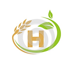 Agriculture Logo On H Letter Concept. Agriculture and farming logo design. Agribusiness, Eco-farm and rural country design with H