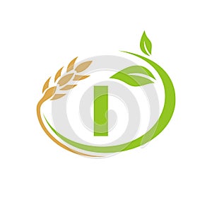 Agriculture Logo On I Letter Concept. Agriculture and farming logo design. Agribusiness, Eco-farm and rural country design with I