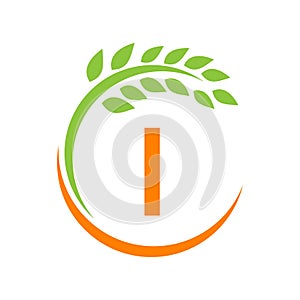 Agriculture Logo On I Letter Concept. Agriculture And Farming Pasture, Milk, Barn logo design. Farm Badge, Agribusiness, Eco-farm