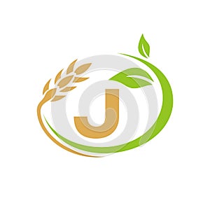 Agriculture Logo On J Letter Concept. Agriculture and farming logo design. Agribusiness, Eco-farm and rural country design with J