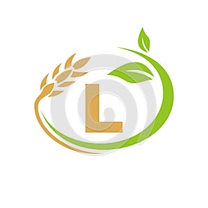 Agriculture Logo On L Letter Concept. Agriculture and farming logo design. Agribusiness, Eco-farm and rural country design with L