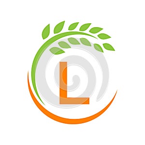 Agriculture Logo On L Letter Concept. Agriculture And Farming Pasture, Milk, Barn logo design. Farm Badge, Agribusiness, Eco-farm