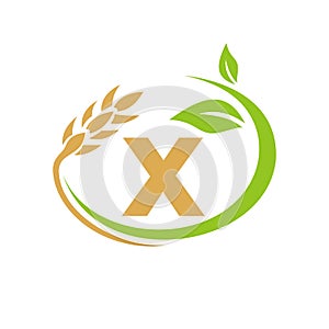 Agriculture Logo On X Letter Concept. Agriculture and farming logo design. Agribusiness, Eco-farm and rural country design with X