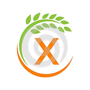 Agriculture Logo On X Letter Concept. Agriculture And Farming Pasture, Milk, Barn logo design. Farm Badge, Agribusiness, Eco-farm