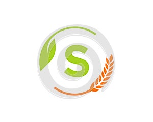 Agriculture Logo On S Letter Concept. Agriculture and farming logo design. Agribusiness, Eco-farm and rural country design with S