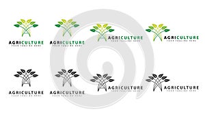 agriculture logo set design, agronomy, wheat farming, rural farm fields, natural harvest, vector