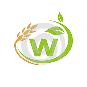 Agriculture Logo On W Letter Concept. Agriculture and farming logo design. Agribusiness, Eco-farm and rural country design with W