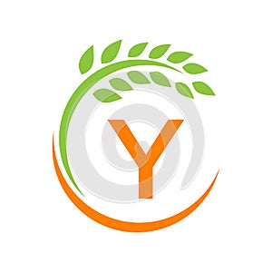 Agriculture Logo On Y Letter Concept. Agriculture And Farming Pasture, Milk, Barn logo design. Farm Badge, Agribusiness, Eco-farm