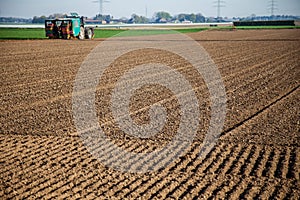 Agriculture machines on asparagus field