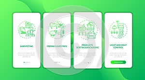 Agriculture machines types onboarding mobile app page screen with concepts