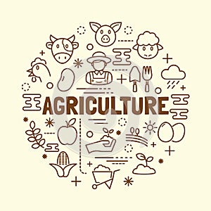 Agriculture minimal thin line icons set