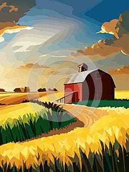 Agriculture, nature and farming. Harvest, field, trees and blank vertical poster vector illustration. Farms for poster