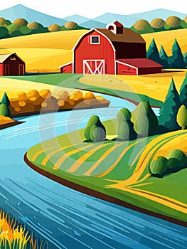 Agriculture, nature and farming. Harvest, field, trees and blank vertical poster vector illustration. Farms for poster