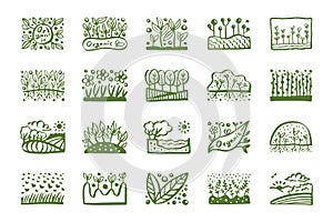 Agriculture Plant Farm hand drawn doodle badges logo icon