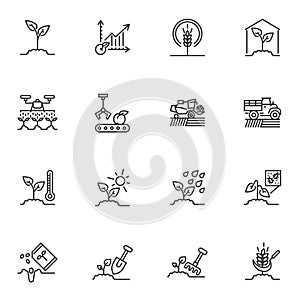 Agriculture related line icons set