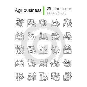 Agriculture related linear icons set