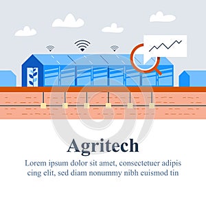 Agriculture technology, agritech concept, automation system, yield improvement, smart solution, glass hothouse or greenhouse