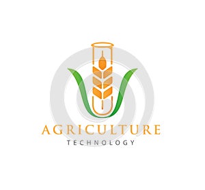 agriculture technology with wheat symbol and glass tube logo design