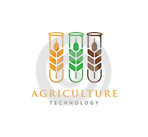 agriculture technology with wheat symbol and glass tube logo design