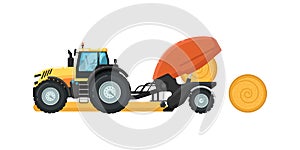 Agriculture tractor hay baler vector illustration