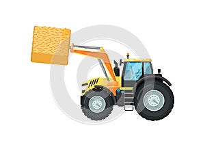 Agriculture tractor hay loader vector illustration