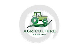 Agriculture tractor with leaf green logo vector symbol icon design graphic illustration