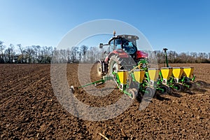 Agriculture tractor sowing seeds.