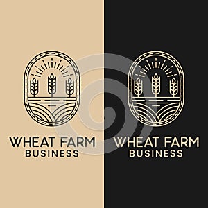 Agriculture Wheat Farm Linear Logo Design Template