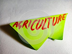 agriculture word displayed on green colour paper slip on white background