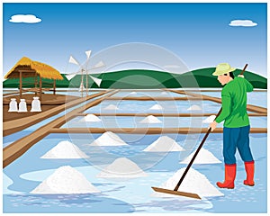 Agriculturist cartoon shape work with salt in saline field