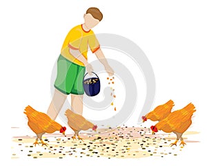 Agriculturist feed chicken vector design