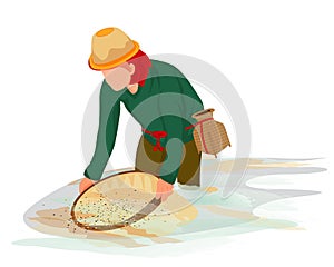 Agriculturist finding fish by fish net