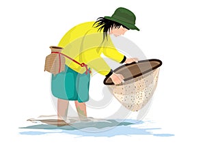 Agriculturist with fish net vector design