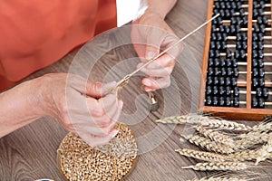 Agriculturists are estimating the current year`s new wheat output by sampling and weighing wheat