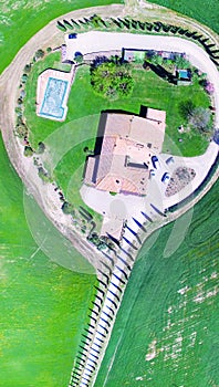 Agriturismo road of cypresses, Tuscany aerial view photo