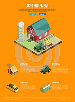 Agro equipment banner with isometric elements