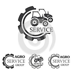 Agro service icon element design. Sign or Symbol, logo design for idustrial company or agriculture company. Tractor, service photo