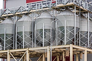 agro silos on agro-industrial complex and grain drying and seeds cleaning line