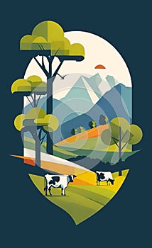 Agroforestry Farm: Illustration of Cows Grazing in Natural Setting photo