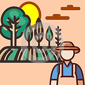 Agroforestry farmer sun vector graphic