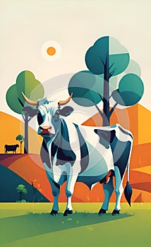 Agroforestry: Illustration of Cows Grazing Amidst Trees and Nature photo